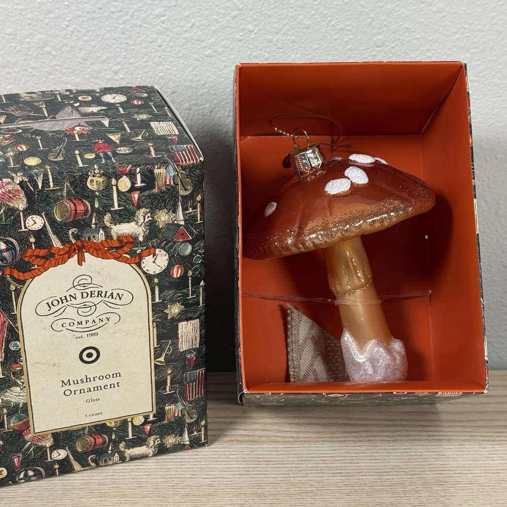 John Derian Target Christmas Ornament Glass Mushroom 2025 Boxed Decoration NEW